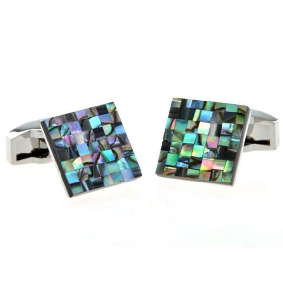 Stunning Checkered Square Abalone Shell Cufflinks - Picture 3 of 16